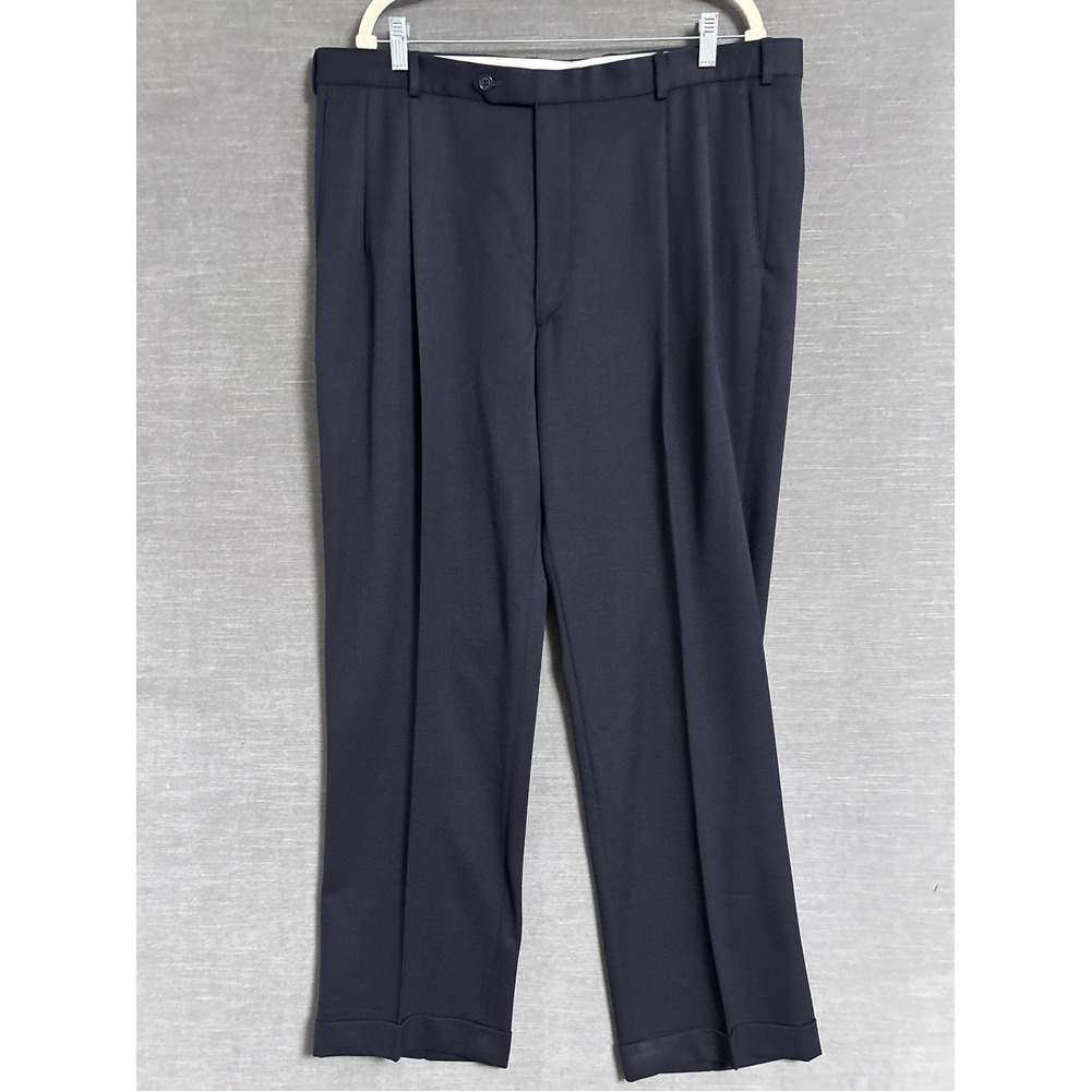 Brooks Brothers Dress Pants 40x32 Navy Blue Wool Stretch Pleated Cuffed Trousers